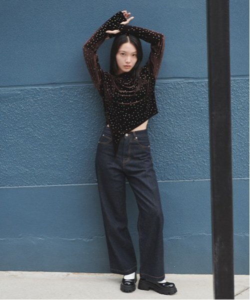 LUKU nari(ルクナーリ)の「デニムワイドパンツ(デニムパンツ・レディース・ブラック/サックスブルー/ブルー・M/S/L)」の4枚目の写真