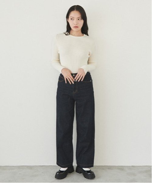 LUKU nari(ルクナーリ)の「デニムワイドパンツ(デニムパンツ・レディース・ブラック/サックスブルー/ブルー・M/S/L)」の6枚目の写真