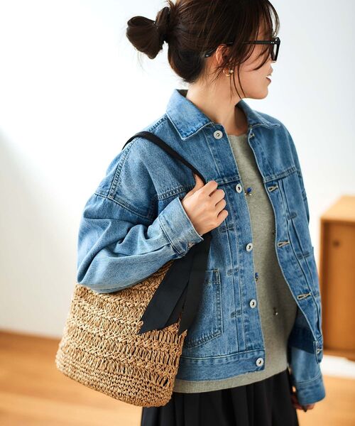 le.coeur blanc（ルクールブラン）の「グログランテープ柄編みペーパーバッグ（かごバッグ・レディース・ブラック/グレー/ベージュ・FREE）」の16枚目の写真