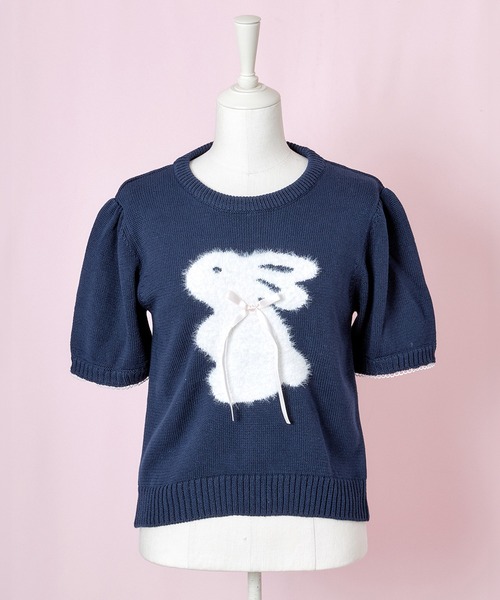 Lolime by mellfy memory(ロリミー バイ メルフィーメモリー)の「FANCY BUNNY ニットトップス(ニット/セーター・レディース・ホワイト/ネイビー・M)」の14枚目の写真