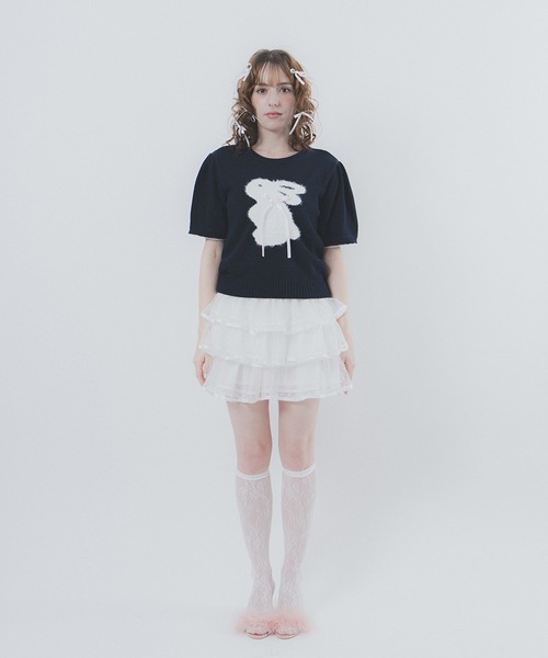 Lolime by mellfy memory(ロリミー バイ メルフィーメモリー)の「FANCY BUNNY ニットトップス(ニット/セーター・レディース・ホワイト/ネイビー・M)」の3枚目の写真