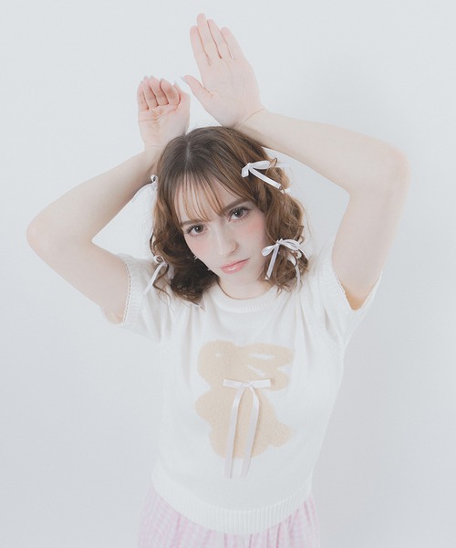 Lolime by mellfy memory(ロリミー バイ メルフィーメモリー)の「FANCY BUNNY ニットトップス(ニット/セーター・レディース・ホワイト/ネイビー・M)」の17枚目の写真