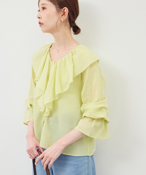 ROPE' PICNIC（ロペピクニック）の「【接触冷感・通気性】お着軽シャツシリーズ/綿ボイルフリルブラウス（シャツ/ブラウス・レディース・ブラック/ブラウン/オフホワイト/サックスブルー/イエロー・38）」の5枚目の写真
