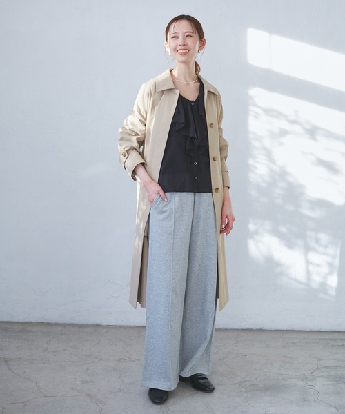 ROPE' PICNIC（ロペピクニック）の「【接触冷感・通気性】お着軽シャツシリーズ/綿ボイルフリルブラウス（シャツ/ブラウス・レディース・ブラック/ブラウン/オフホワイト/サックスブルー/イエロー・38）」の18枚目の写真