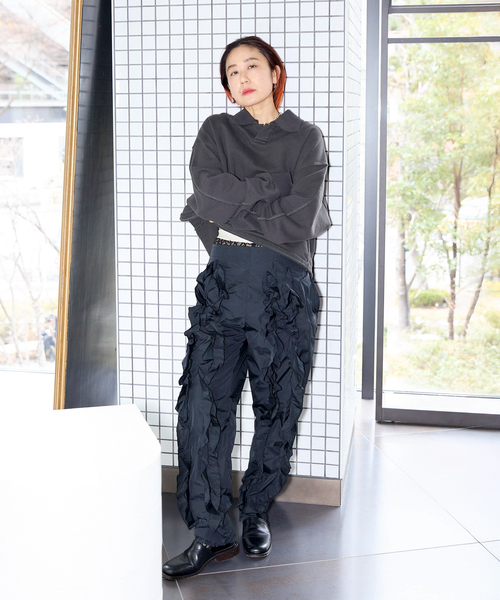 TOGA PULLA NYLON TRICOT PANTS トーガプルラ　黒 TOGA PULLA/COTTON WRAP PANTS (NAVY)
