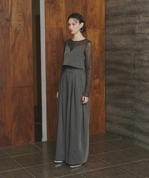 ピンストライプビスチェワイドパンツドレス / pinstripe bustier wide