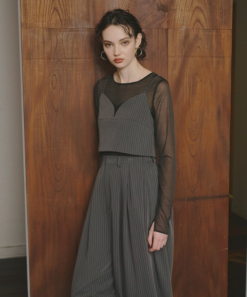 ANDRESD ピンストライプビスチェワイドパンツドレス　Mサイズ ピンストライプビスチェワイドパンツドレス / pinstripe bustier