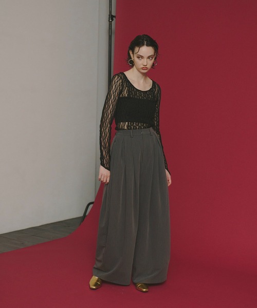 pinstripe bustier wide pants dress ピンストライプビスチェ
