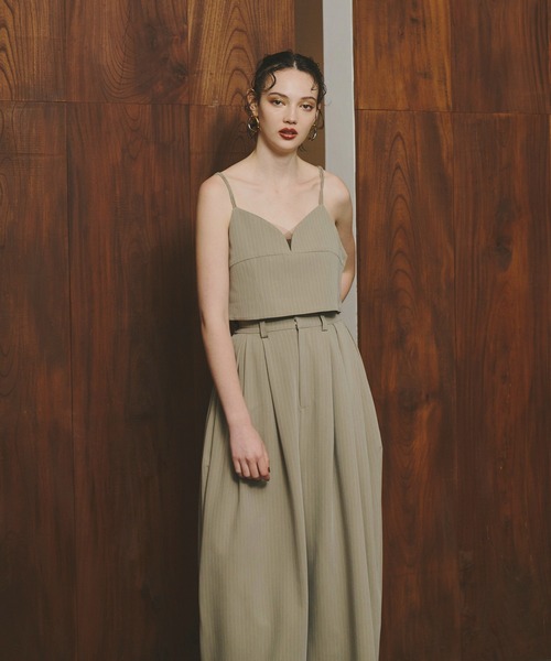 pinstripe bustier wide pants dress ピンストライプビスチェ