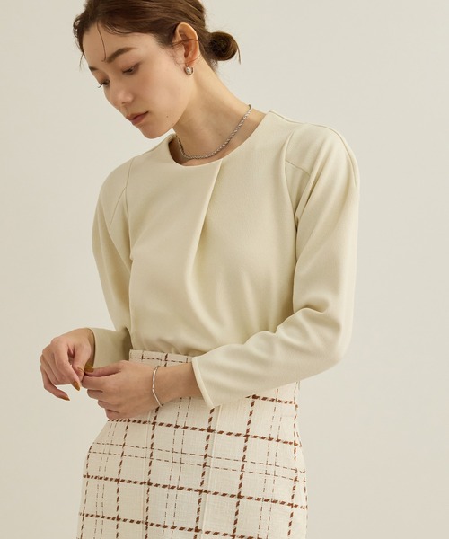 ROPE'（ロペ）の「【洗える】ジャガードニットプルオーバー（梨地プルオーバー）/セットアップ対応（Tシャツ/カットソー・レディース・ベージュ/ネイビー・36/38）」の3枚目の写真