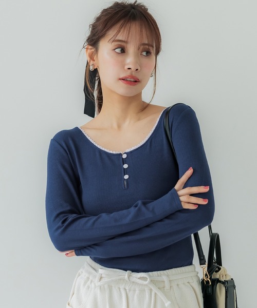 coca(coca)(コカ)の「テレコリブレーストップス(ニット/セーター・レディース・ネイビー/ブラック/グレー/ピンク・L/S/M)」の3枚目の写真