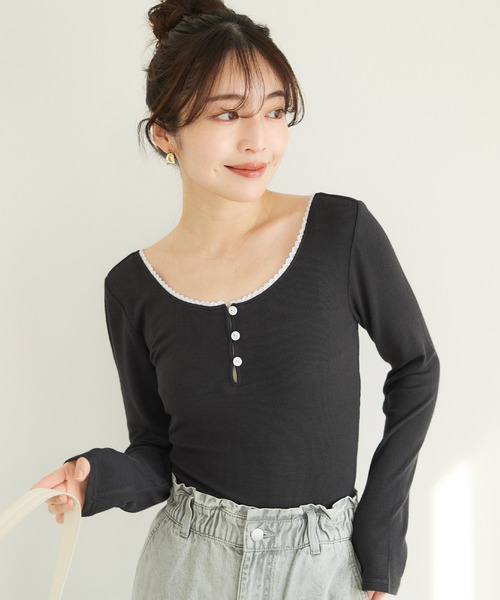 coca(coca)(コカ)の「テレコリブレーストップス(ニット/セーター・レディース・ネイビー/ブラック/グレー/ピンク・L/S/M)」の1枚目の写真