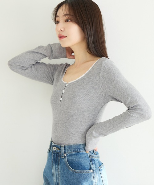 coca(coca)(コカ)の「テレコリブレーストップス(ニット/セーター・レディース・ネイビー/ブラック/グレー/ピンク・L/S/M)」の14枚目の写真