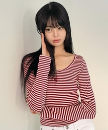 muahmuah([A[A)A'GEM/9 × .kom wmuah muah/[A[Ax STRIPE U NECK LONG SLEEVE T-SHIRT/XgCv U lbN Jbg\[(TVc/Jbg\[)