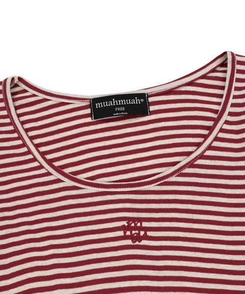 muahmuah(ムーアムーア)の「A'GEM/9 × .kom 『muah muah/ムーアムーア』 STRIPE U NECK LONG SLEEVE T-SHIRT/ストライプ U ネック 長袖カットソー(Tシャツ/カットソー・レディース・ブラック/カーキ/レッド・FREE)」の17枚目の写真