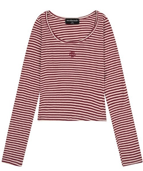 muahmuah(ムーアムーア)の「A'GEM/9 × .kom 『muah muah/ムーアムーア』 STRIPE U NECK LONG SLEEVE T-SHIRT/ストライプ U ネック 長袖カットソー(Tシャツ/カットソー・レディース・ブラック/カーキ/レッド・FREE)」の15枚目の写真