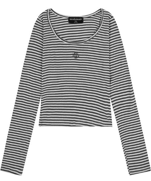 muahmuah(ムーアムーア)の「A'GEM/9 × .kom 『muah muah/ムーアムーア』 STRIPE U NECK LONG SLEEVE T-SHIRT/ストライプ U ネック 長袖カットソー(Tシャツ/カットソー・レディース・ブラック/カーキ/レッド・FREE)」の14枚目の写真