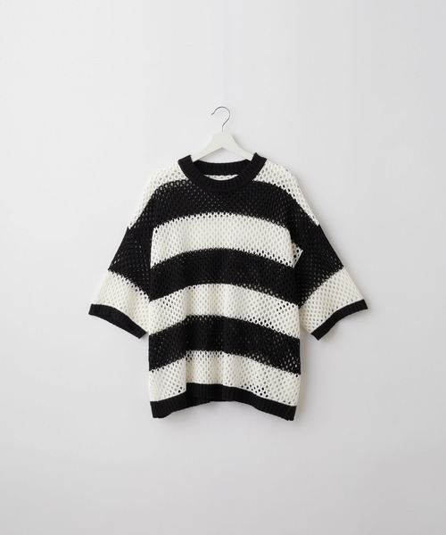 SERACE】Loose silhouette sheer mesh short sleeve knit