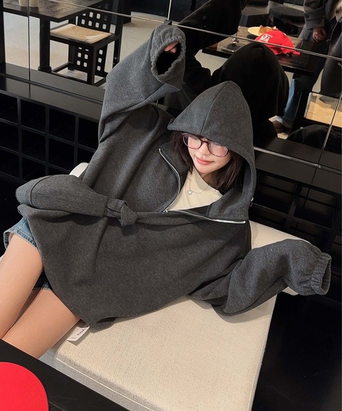 aimoha（アイモハ）の「バッグ付きハーフジップパーカー（パーカー・レディース・ライトベージュ/グレー/ピンク/ダークグレー・FREE）」の16枚目の写真