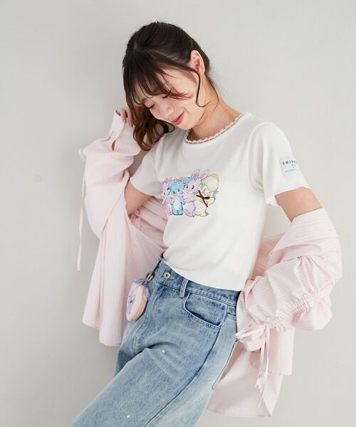 MAJESTIC LEGON（マジェスティックレゴン）の「SWIMMERコラボ キャラTシャツ（Tシャツ/カットソー・レディース・オフホワイト/ベージュ・MEDIUM）」の6枚目の写真