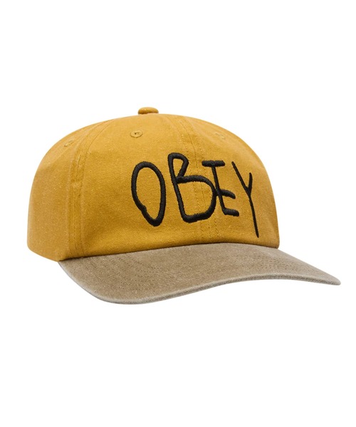 OBEY（オベイ）の「OBEY/オベイ キャップ JOT 6PANEL VELCRO BACK 100580405（キャップ・メンズ・マスタード/アイボリー・FREE）」の1枚目の写真