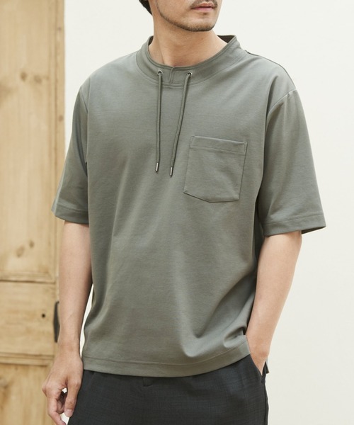 ikka(イッカ)の「【接触冷感】冷感ルーイカラー5分袖ポケT(Tシャツ/カットソー・メンズ・エメラルドブルー/グレー/チャコールグレー/ライム/ピンク・M/L/XL/S)」の3枚目の写真