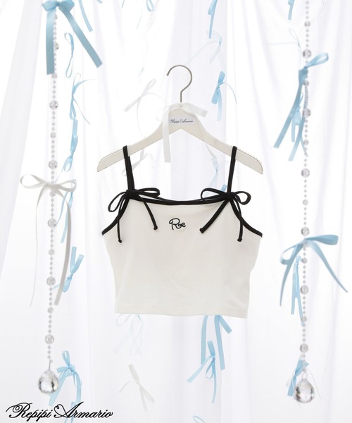 repipi armario(レピピ アルマリオ)の「【girly line】リボンツキシシュウキャミ(キャミソール・キッズ・ホワイト×レッド/ホワイト×ブラック/グレー・SMALL/MEDIUM/LARGE)」の3枚目の写真