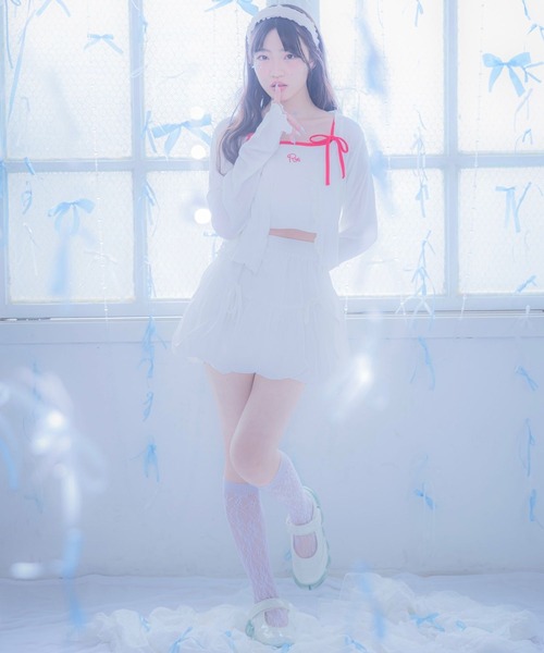 repipi armario(レピピ アルマリオ)の「【girly line】リボンツキシシュウキャミ(キャミソール・キッズ・ホワイト×レッド/ホワイト×ブラック/グレー・SMALL/MEDIUM/LARGE)」の5枚目の写真