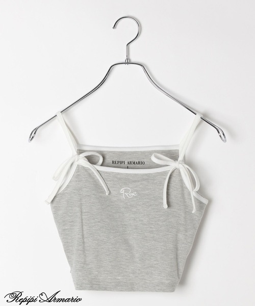 repipi armario(レピピ アルマリオ)の「【girly line】リボンツキシシュウキャミ(キャミソール・キッズ・ホワイト×レッド/ホワイト×ブラック/グレー・SMALL/MEDIUM/LARGE)」の8枚目の写真