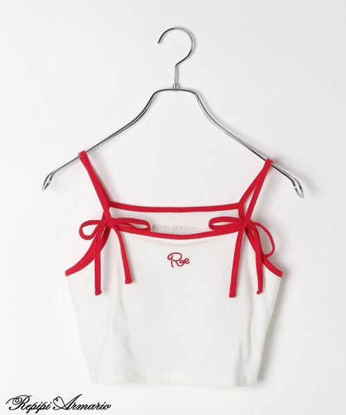 repipi armario(レピピ アルマリオ)の「【girly line】リボンツキシシュウキャミ(キャミソール・キッズ・ホワイト×レッド/ホワイト×ブラック/グレー・SMALL/MEDIUM/LARGE)」の9枚目の写真