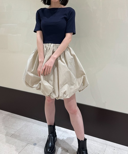 ST.ROONEY(セントルーニー)の「リブトップバルーンミニワンピース【低身長・小柄女性向け】(ワンピース・レディース・ブラック/ホワイト/ネイビー・XS)」の3枚目の写真