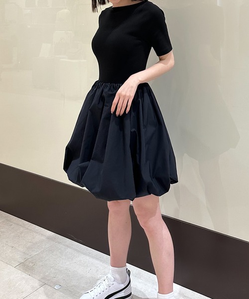 ST.ROONEY(セントルーニー)の「リブトップバルーンミニワンピース【低身長・小柄女性向け】(ワンピース・レディース・ブラック/ホワイト/ネイビー・XS)」の1枚目の写真