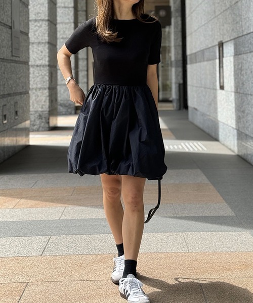 ST.ROONEY(セントルーニー)の「リブトップバルーンミニワンピース【低身長・小柄女性向け】(ワンピース・レディース・ブラック/ホワイト/ネイビー・XS)」の5枚目の写真