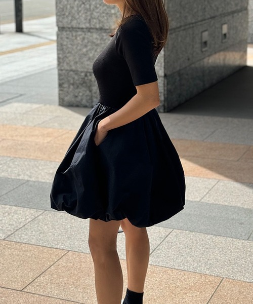 ST.ROONEY(セントルーニー)の「リブトップバルーンミニワンピース【低身長・小柄女性向け】(ワンピース・レディース・ブラック/ホワイト/ネイビー・XS)」の8枚目の写真