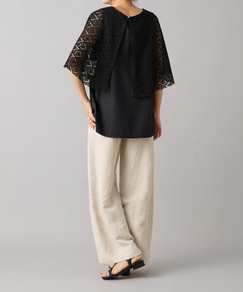 BEARDSLEY（ビアズリー）の「《15 quinze》リネンレースポンチョ（シャツ/ブラウス・レディース・ベージュ/ブラック・FREE）」の21枚目の写真