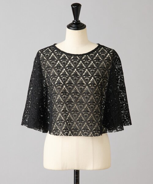 BEARDSLEY（ビアズリー）の「《15 quinze》リネンレースポンチョ（シャツ/ブラウス・レディース・ベージュ/ブラック・FREE）」の6枚目の写真