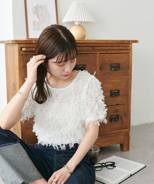 シャーリングチュールプルオーバーブラウス【洗える】 WEB限定】チュールシャーリングプルオーバー（シャツ/ブラウス