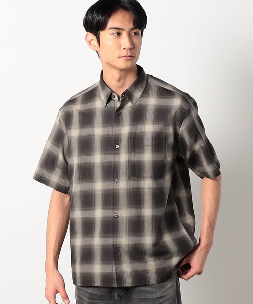 Grand PARK（グランドパーク）の「[シャツ+Tシャツ　セットアイテム]アンサンブルパナマオンブレチェック半袖シャツ（シャツ/ブラウス・メンズ・ブラウン/グレー/ブラック・LARGE/X-LARGE/MEDIUM）」の5枚目の写真