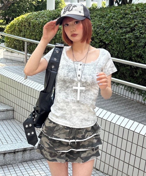 【マユ】 XU】marble washed tee（Tシャツ/カットソー）｜XU（エックス