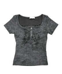 XU | 【Never mind the XU】marble washed tee / 【ネバーマインド ザ エックスユー】マーブルウォッシュドヘンリーネックプリント半袖Tシャツ(Tシャツ/カットソー)