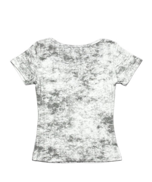 XU(エックスユー)の「【Never mind the XU】marble washed tee / 【ネバーマインド ザ エックスユー】マーブルウォッシュドヘンリーネックプリント半袖Tシャツ(Tシャツ/カットソー・レディース・ブラック/チャコール/ホワイト×グレー・ONE SIZE)」の5枚目の写真