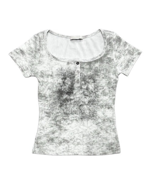 XU(エックスユー)の「【Never mind the XU】marble washed tee / 【ネバーマインド ザ エックスユー】マーブルウォッシュドヘンリーネックプリント半袖Tシャツ(Tシャツ/カットソー・レディース・ブラック/チャコール/ホワイト×グレー・ONE SIZE)」の17枚目の写真
