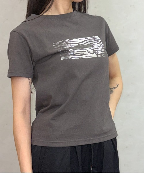 Per sist ence(パーシエンス)の「綿天竺コンパクト柄箔Tシャツ(Tシャツ/カットソー・レディース・ホワイト系3/ホワイト系1/ホワイト系2/グレー系2/グレー系3/グレー系1・ONE SIZE)」の16枚目の写真