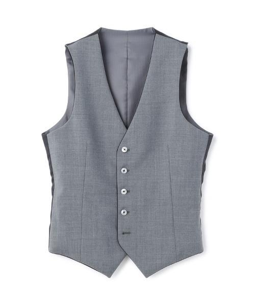 SUIT SELECTスリーピースリバーシブルジレベストシルク混生地スーツグレー 通年】【結婚式・イベント】リバーシブル(ブラック&グレー)ジレ/ベスト