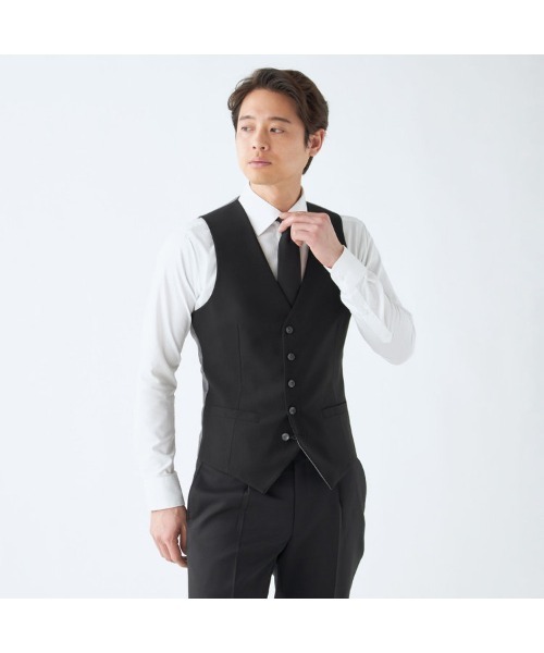 【ベスト付】SUIT SELECT／スーツセレクト BLT9102 ブラック／黒 結婚式・セレモニー・イベント対応可】【通年】リバーシブルジレ
