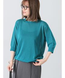 【接触冷感】クルーネックハーフスリーブニット