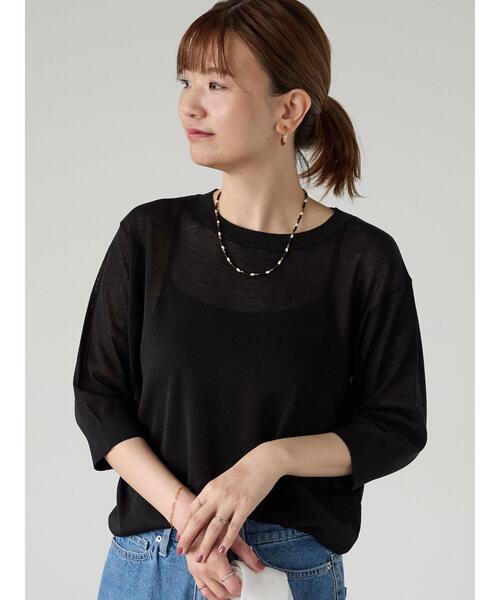 Lugnoncure（ルノンキュール）の「【接触冷感】クルーネックハーフスリーブニット（ニット/セーター・レディース・イエロー/ブラック/ブルー/グレー・F）」の3枚目の写真