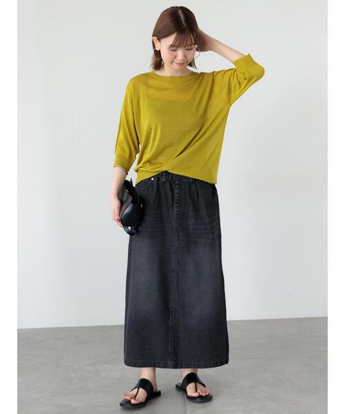 Lugnoncure（ルノンキュール）の「【接触冷感】クルーネックハーフスリーブニット（ニット/セーター・レディース・イエロー/ブラック/ブルー/グレー・F）」の5枚目の写真