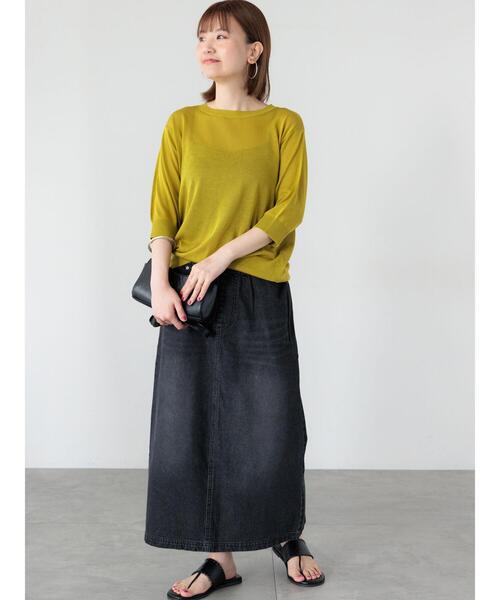 Lugnoncure（ルノンキュール）の「【接触冷感】クルーネックハーフスリーブニット（ニット/セーター・レディース・イエロー/ブラック/ブルー/グレー・F）」の6枚目の写真