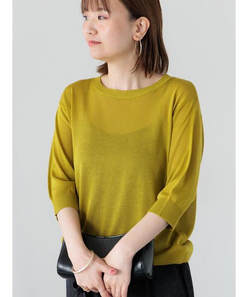 Lugnoncure（ルノンキュール）の「【接触冷感】クルーネックハーフスリーブニット（ニット/セーター・レディース・イエロー/ブラック/ブルー/グレー・F）」の7枚目の写真